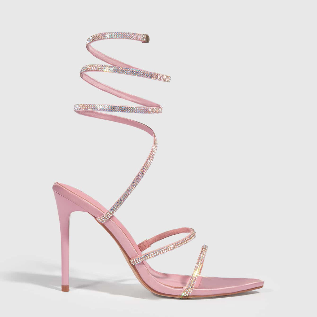 4 Colors Summer High Heel Pointed Sandals Women Heels 11cm Metal Toe Holder Rhinestone Lace up Women Shoes Bella Mia