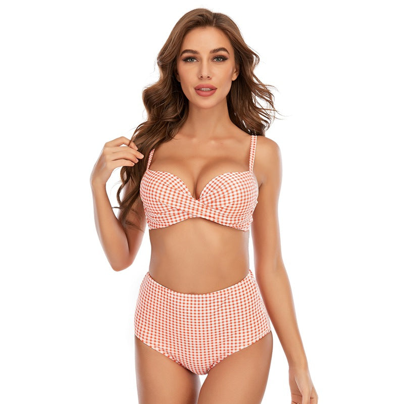 Women Bikini Multicolor Plaid Push Up Split Swimsuit Beach Vacation Swimsuit Bella Mia