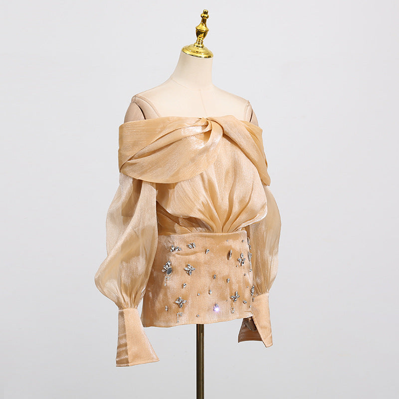 Gentle Intellectual Summer Exquisite Rhinestone Sexy off the Shoulder Bow Short Dress Bella Mia