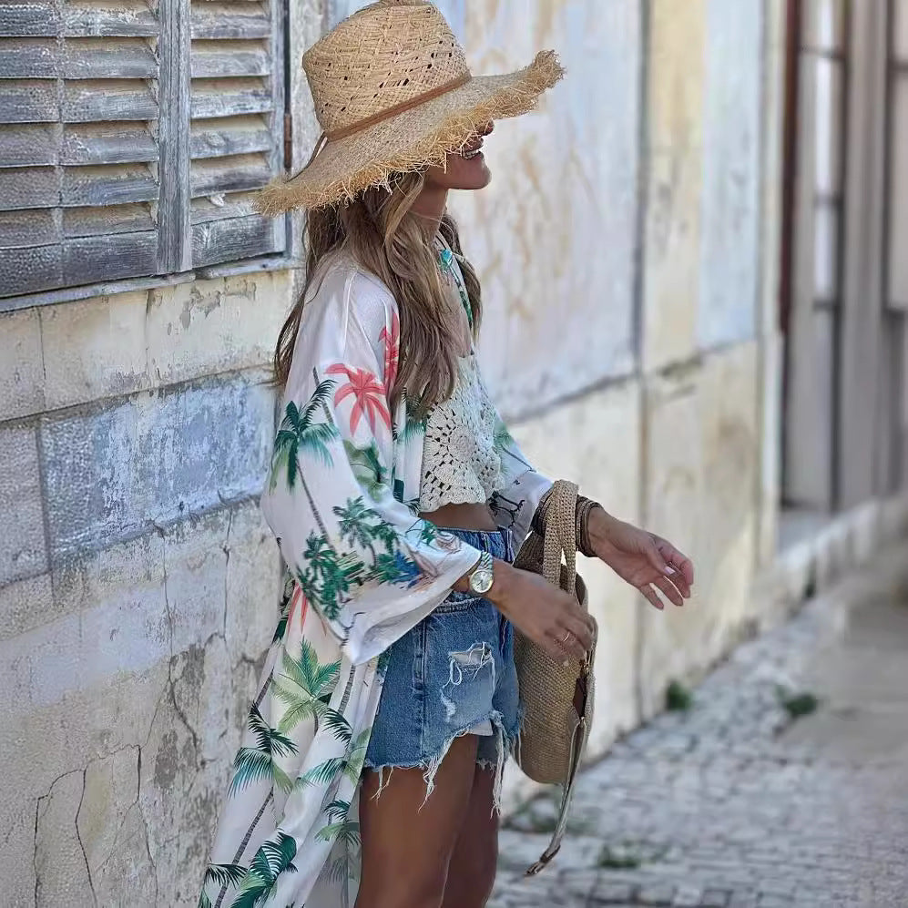 Sun Protective Clothes Shawl Internet Celebrity Same Printed Sleeve Cardigan Long Shawl Bella Mia