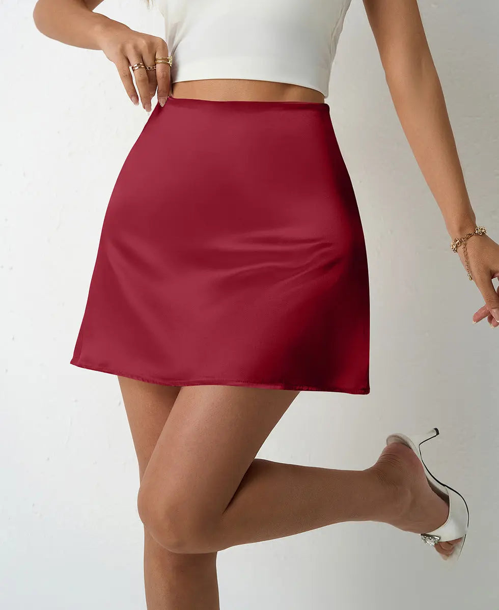 Elegant Satin A Line Pleated Short Zipper Skirt For Women High Rise Summer Bella Mia