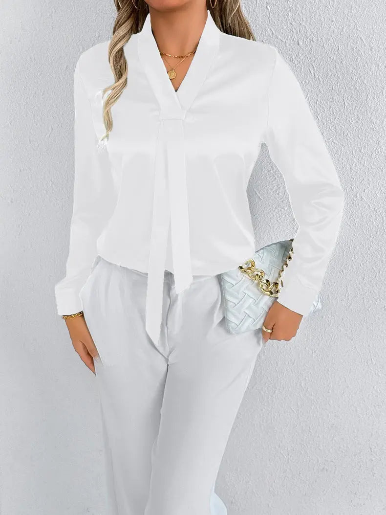 Women Summer Satin Shirt White Women Long Sleeve Satin Top Shirt Bella Mia