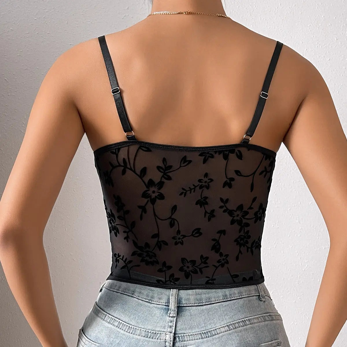 Women Sexy Low Cut See Through Mesh Boning Corset Waist Short Top Bella Mia