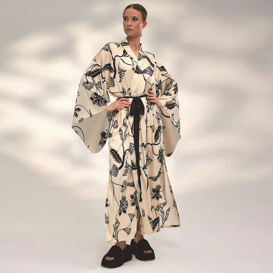 Printed Beach Sun Protection Clothing Long Cardigan Loose Bikini Swimsuit Outwear Blouse Bella Mia