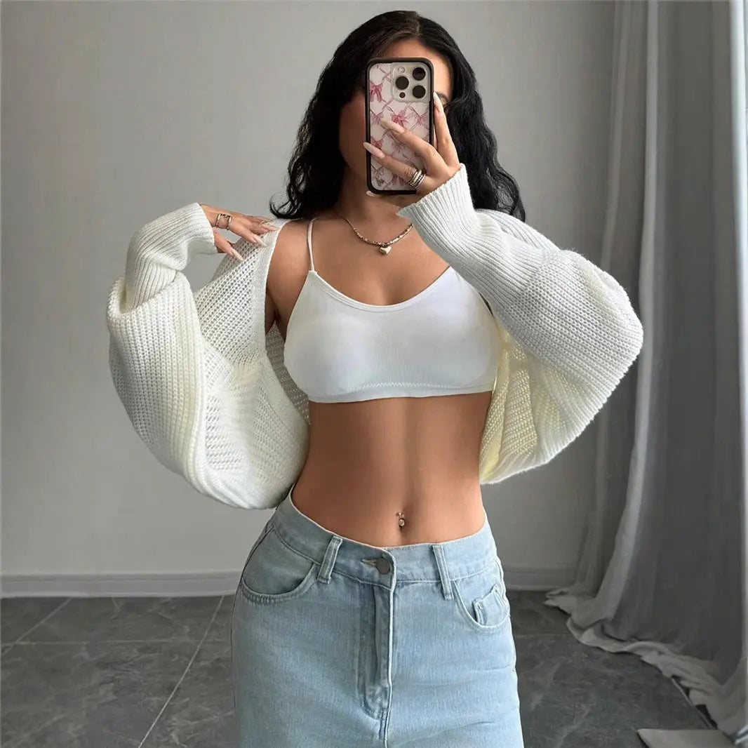 Loose Knitted Cardigan Short Sweater Long Sleeve Inverness Style Acrylic Jersey Bella Mia