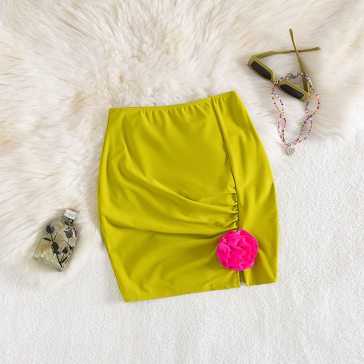 Solid Color One Piece Swimsuit Women One Shoulder Tube Top Hollow Out Cutout out Skirt Hip Wrapped Short Skirt Two Piece Sets Bella Mia