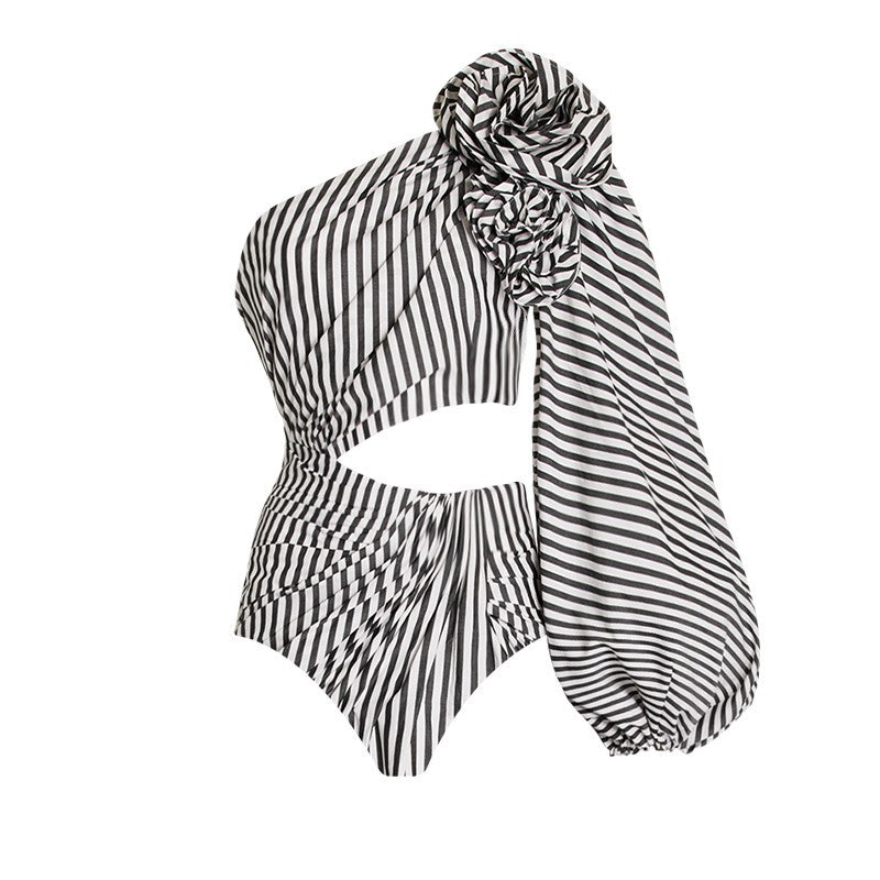 Sexy One Piece Swimsuit Women Pleated Ruffled Striped Swimsuit Bikini Mesh Maxi Dress Bella Mia