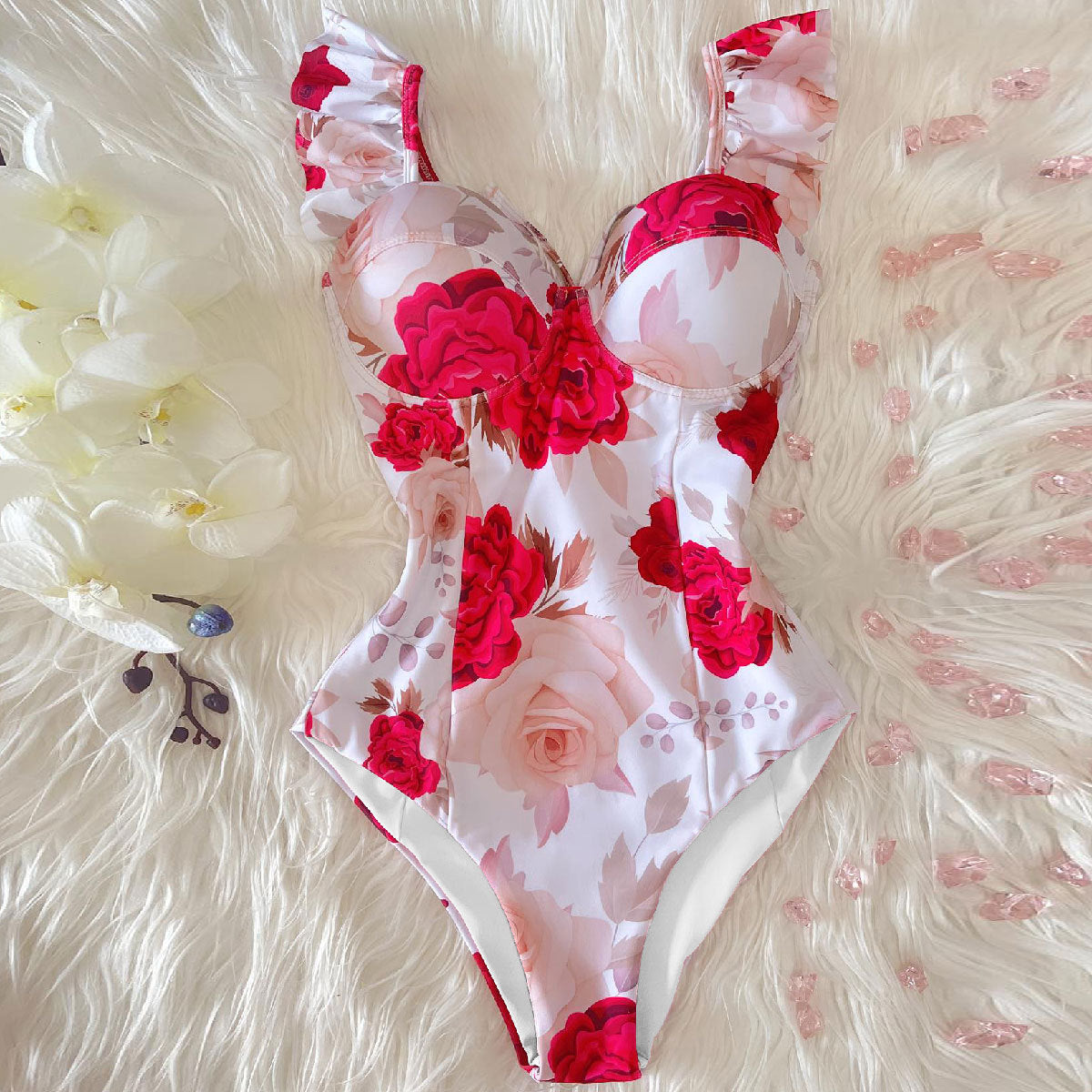 Fresh Floral Print One Piece Swimsuit Women Hard Bag One Piece Swimsuit Bella Mia