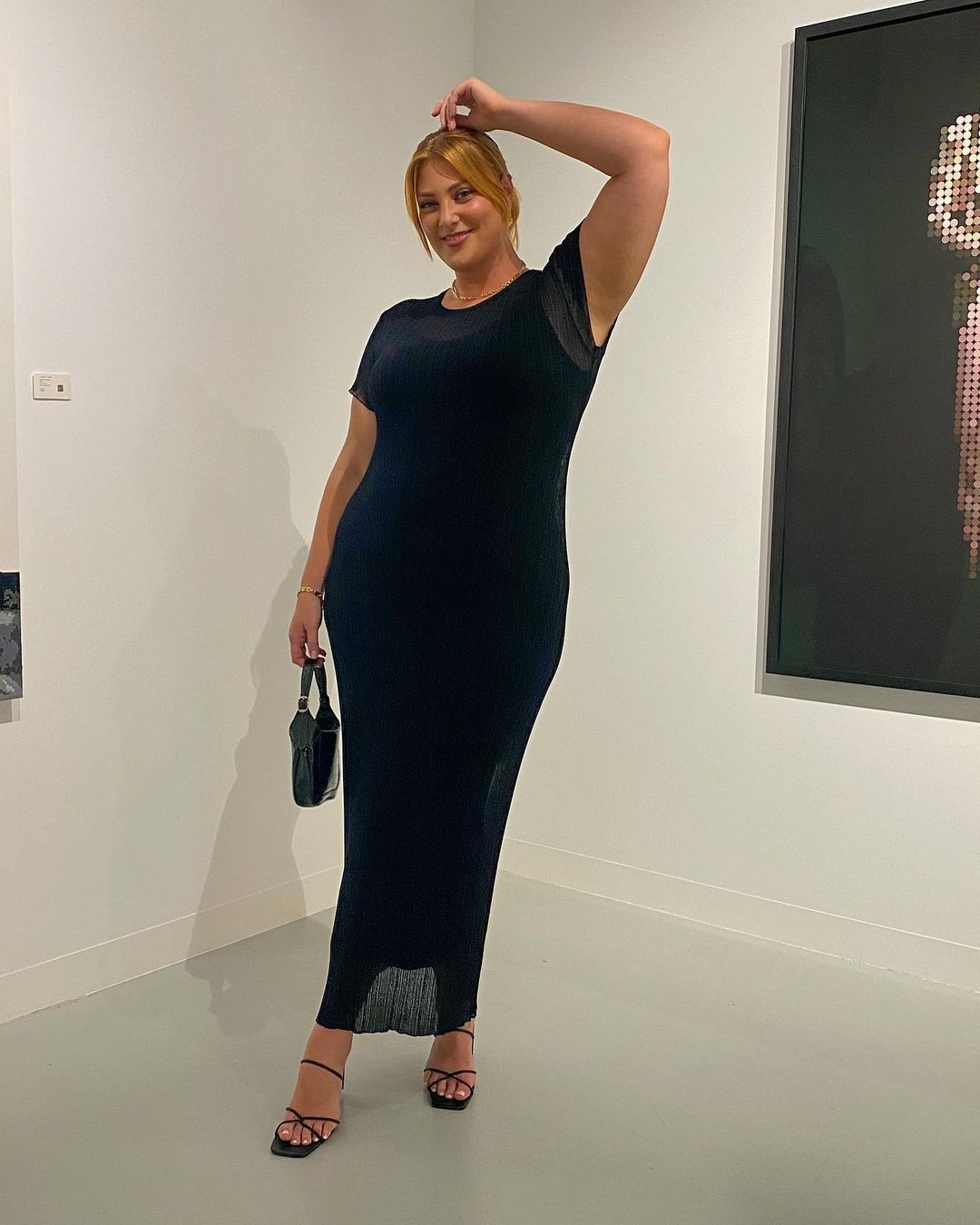 See Through Knitted Dress Casual Waist Tight Round Neck Big Pit Stripe Slimming Knitted Maxi Dress Women Bella Mia