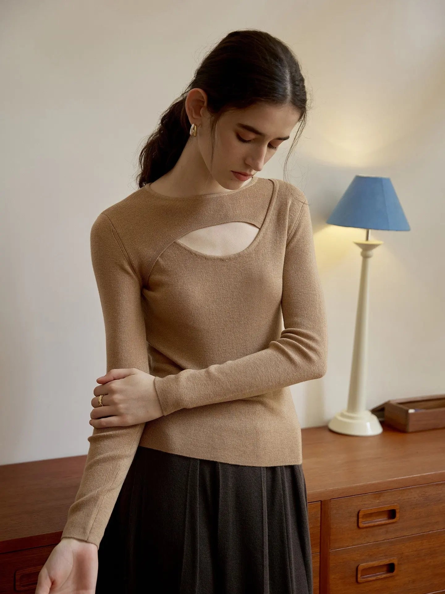 Wool Top Autumn Winter Design Slim Bottoming Shirt Gentle Long Sleeve Sweater Hollow Out Cutout Sweater Bella Mia