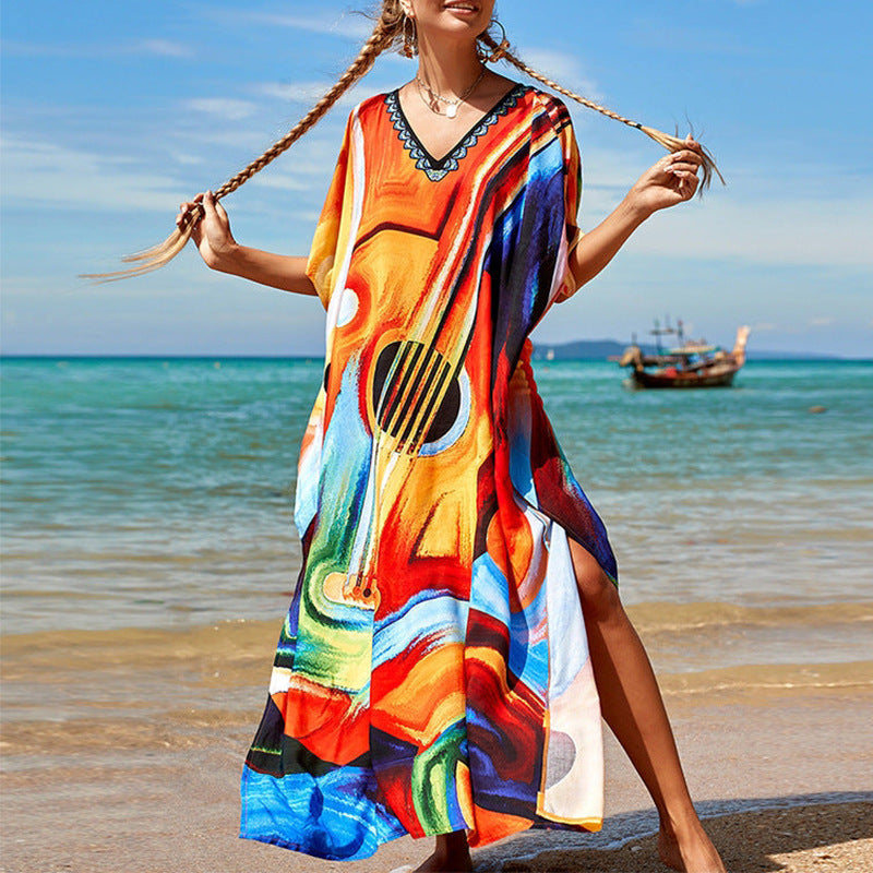 Women Clothing Summer Loose Robe Seaside Vacation Sun Protection Shirt Beach Dress Bella Mia