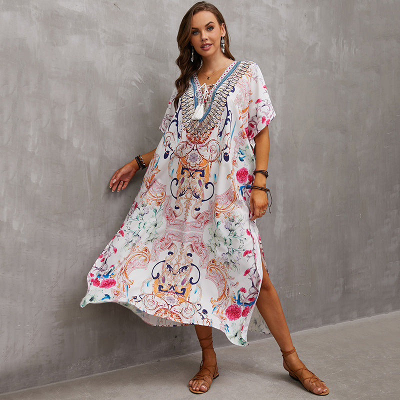 Rope Positioning Maxi Dress Loose Robe Seaside Vacation Beach Dress Bikini Swimsuit Blouse Women Bella Mia