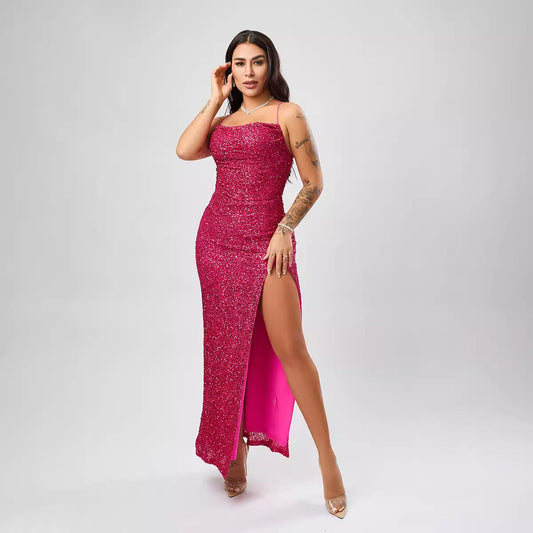 Sequin Formal Dress Autumn Winter Women Sexy Sleeveless Split Dress Bella Mia