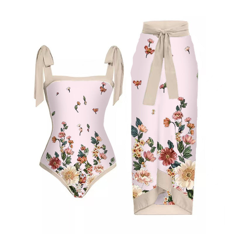 Mesh Two Piece French Swimsuit Digital Printing Sheath Dress Swimsuit for Women Bella Mia