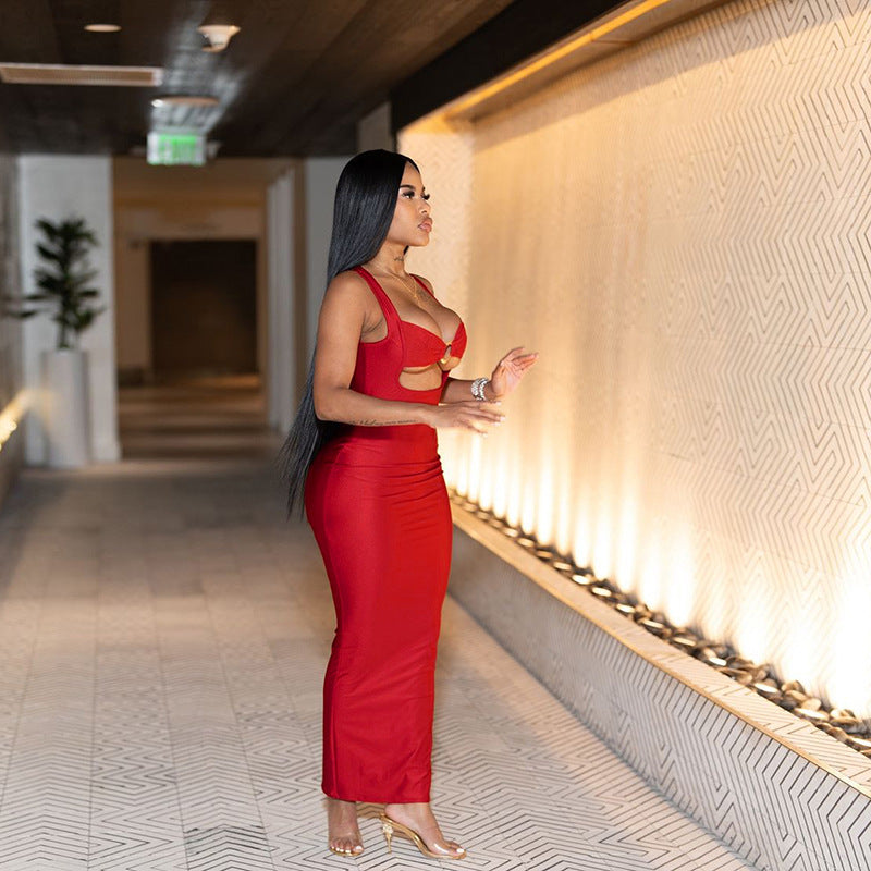 Fall Women Clothing Sexy Solid Color Sling Waist Slim Backless Sexy Dress Bella Mia