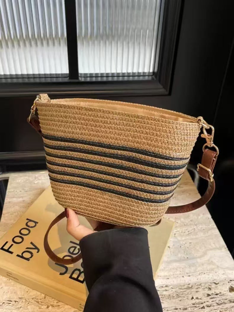 Stripe Straw Bag Fresh Simple Straw Bag Woven Bag Vacation Beach Bag Women Bag