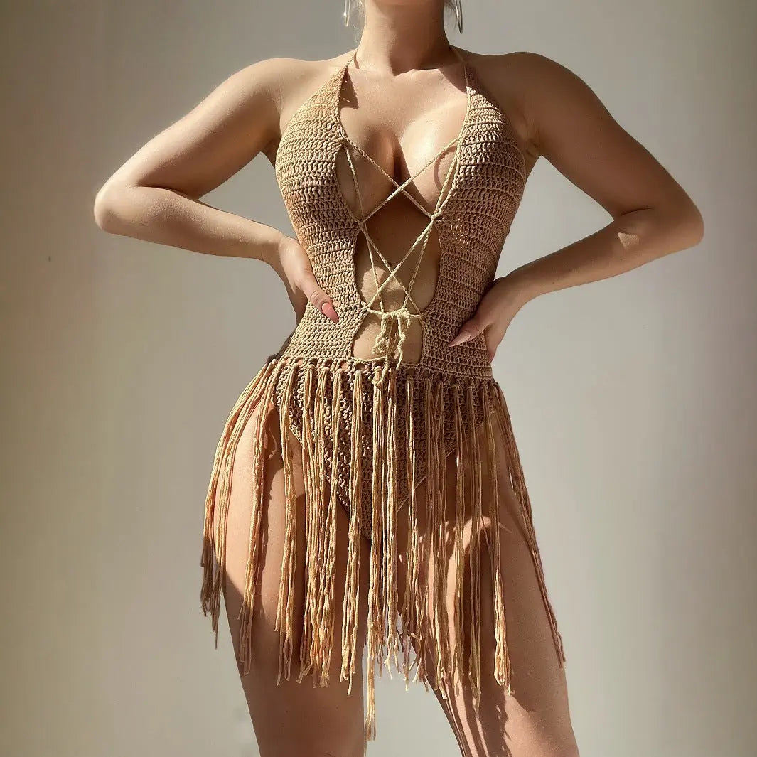 Women Clothing Long Tassel Hand-Woven Short Tassel Sexy Beach Pantskirt Bella Mia