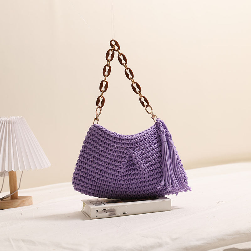 Underarm Cotton Thread Woven Bag Tassel One Shoulder Straw Bag Vacation Beach Bag Niche Women Bag Bella Mia