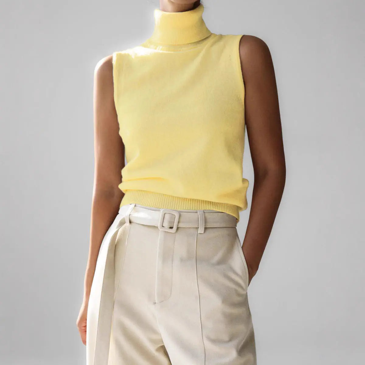 Knitted Sleeveless Vest Autumn High Neck Vest Sweater Minimalist Vest Top Women Bella Mia