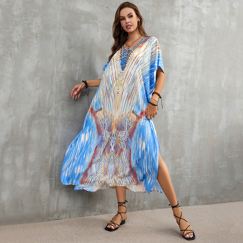 Rope Positioning Maxi Dress Loose Robe Seaside Vacation Beach Dress Bikini Swimsuit Blouse Women Bella Mia