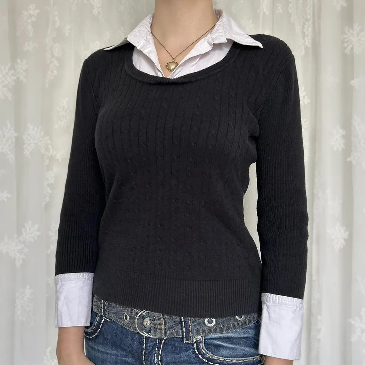 Sexy Faux Two Piece Long Sleeved Sweater Woolen Women Clothing Autumn Bella Mia