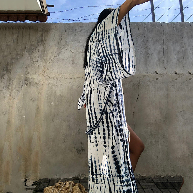 Sun-Protective Clothing Lace Printing Cardigan Long Sleeve Beach Vacation Bikini Outwear Blouse Women Bella Mia