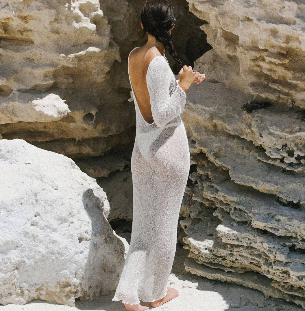 Sexy See Through Backless Slim Fit Comfortable Beach Beach Cover Up Bohemian Woolen Maxi Dress Bella Mia