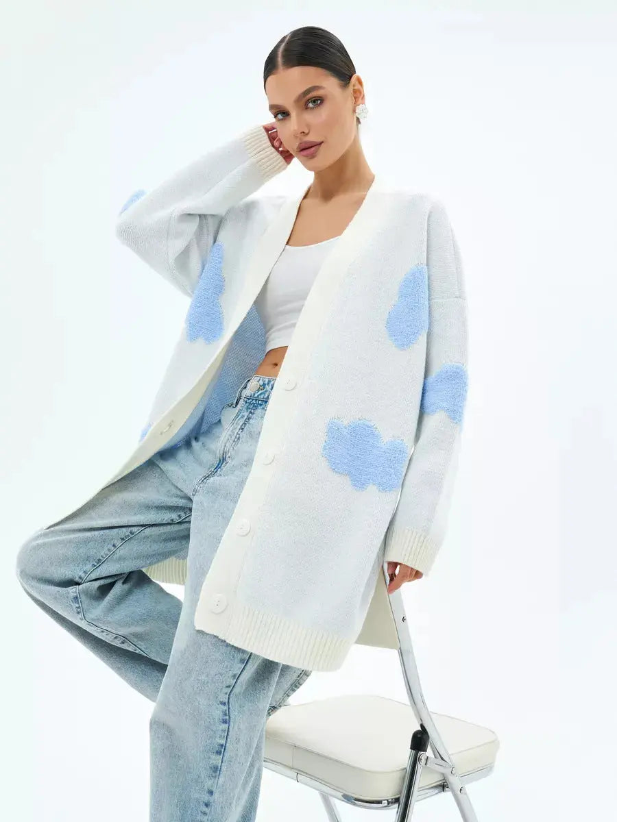 Women Turtleneck Cloud Cute Sweater Cardigan Knit Casual Daily Autumn Winter Women Coat Top Bella Mia