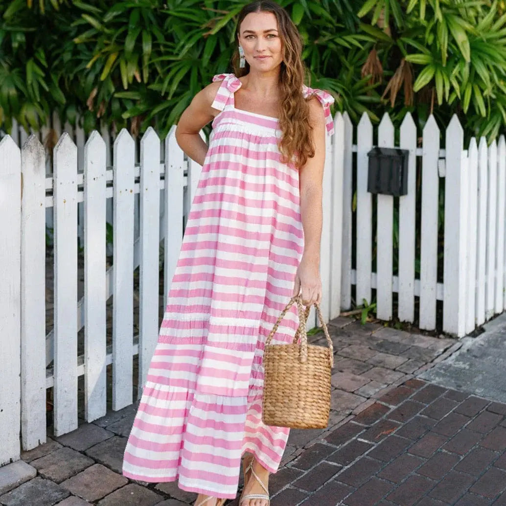 Summer Women Clothing Pattern Printing Thin Belt Loose Maxi Dress Office Bella Mia