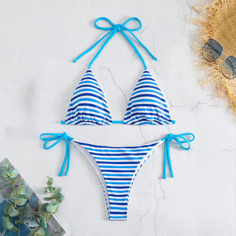 Striped Sexy Lace up Bikini Split Swimsuit Women Three Point Bikini Swimming Set Bella Mia