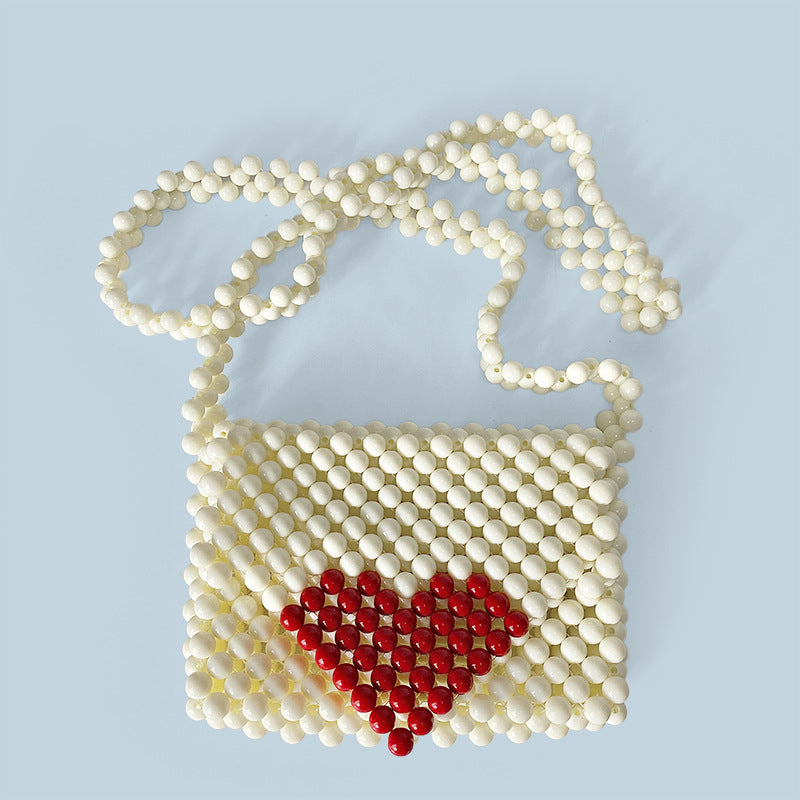 Casual Peach Heart DIY Handmade Beaded Heart Bag Imitation Acrylic Material Package Woven Shoulder Crossbody Portable Bella Mia
