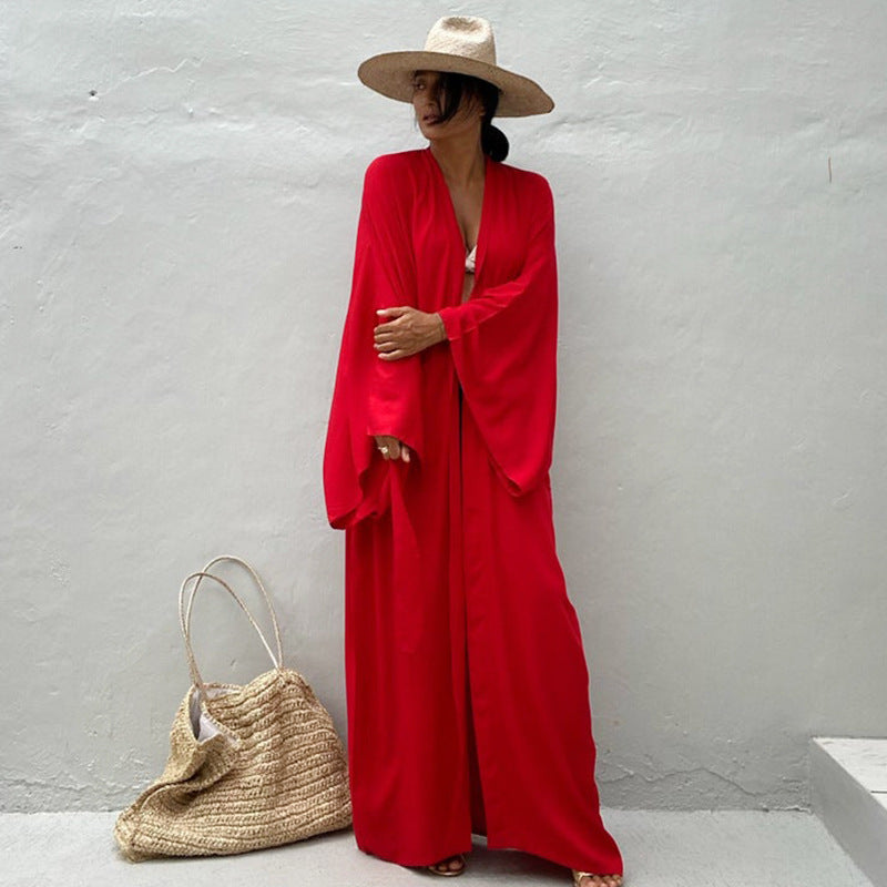Rayon Loose Long Cardigan Beach Sun Protection Coat Seaside Vacation Beach Cover Up Swimsuit Outwear Women Bella Mia