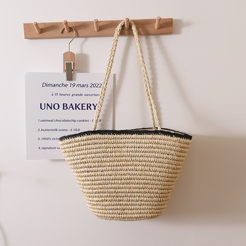 Black Edge Straw Bag Contrast Color Portable Straw Bag Woven Bag Seaside Vacation Beach Bag Women Bag Bella Mia
