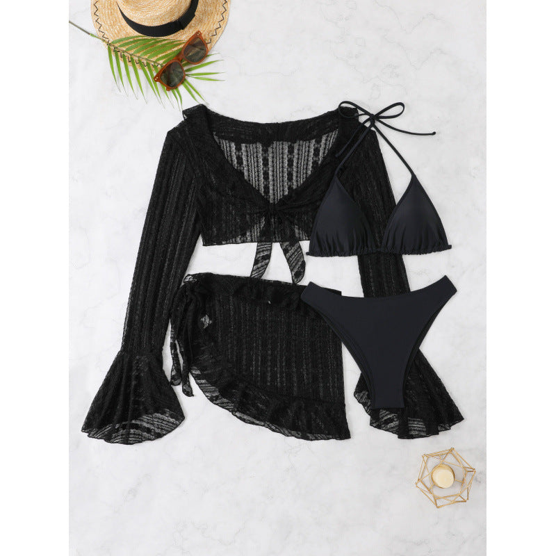 Long Sleeved Blouse Bikini Four Piece Set Ruffled Swimsuit Women Split Internet Celebrity Sexy Swimsuit Bella Mia