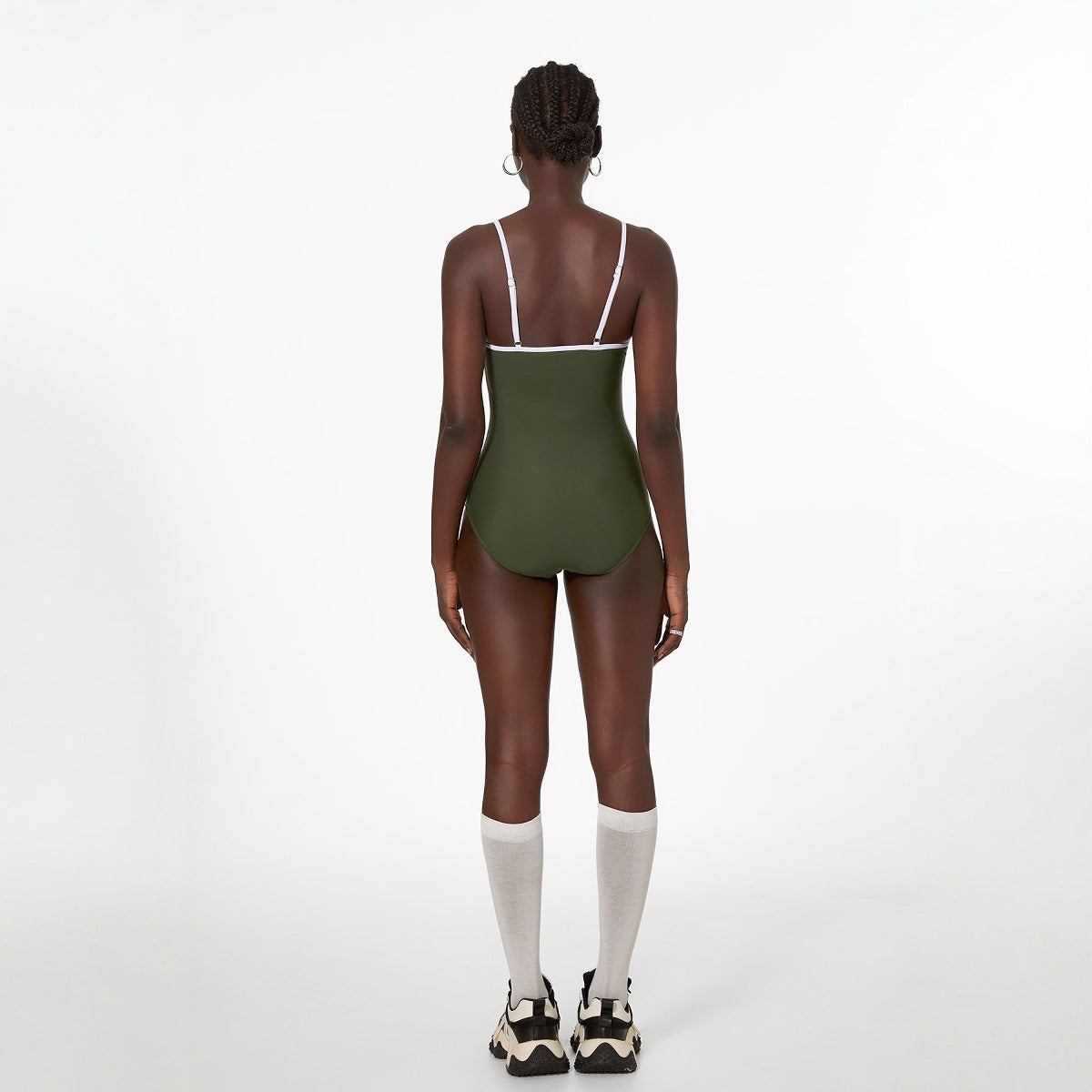 Matcha Green Swimsuit Sexy Cover Belly Slimming Simple Solid Color Nylon One Piece Women Swimsuit