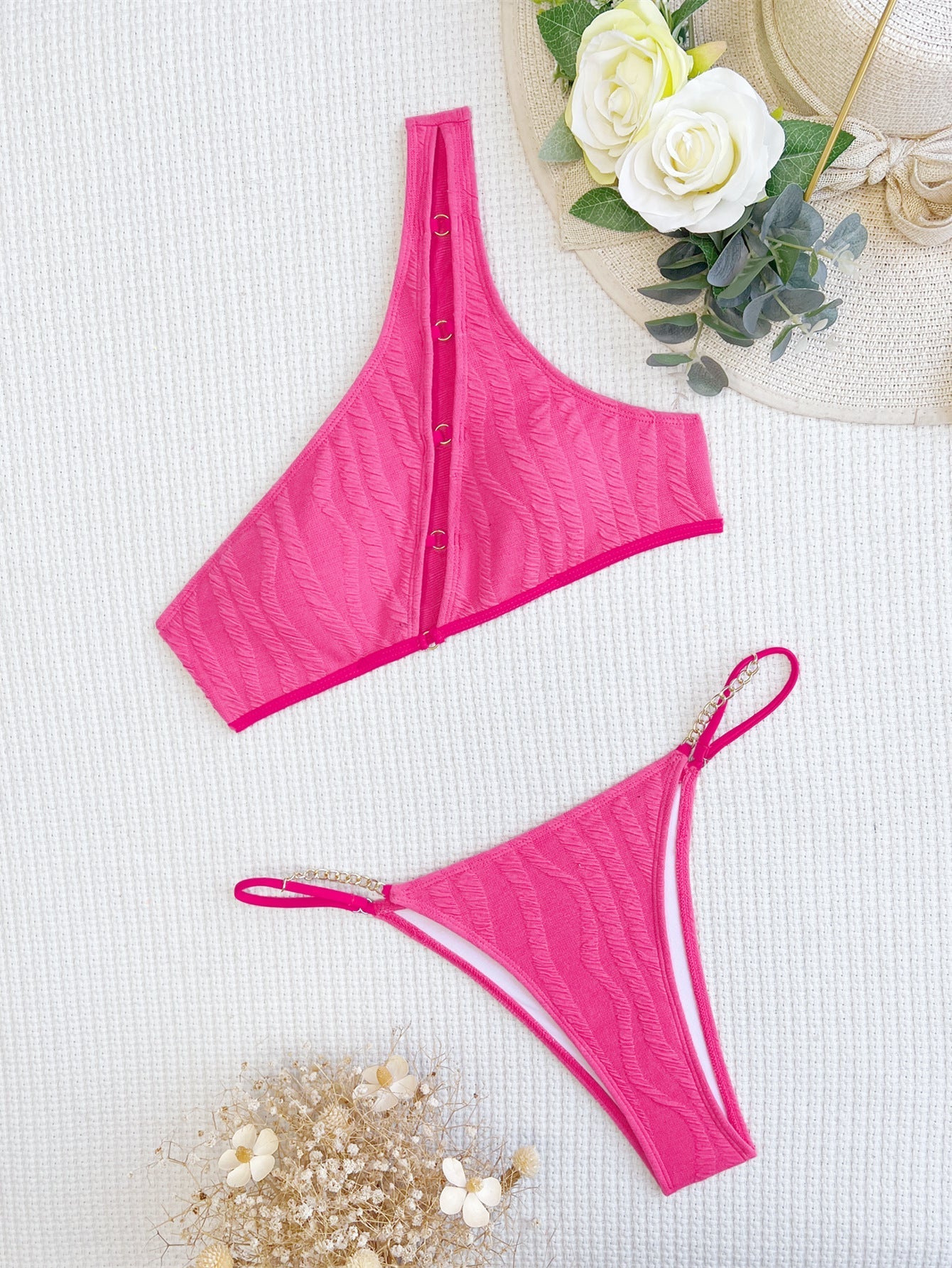 Bikini Double Bikini Open Back Swimsuit One Shoulder Swimsuit Women Sexy Swimsuit Solid Color Bella Mia