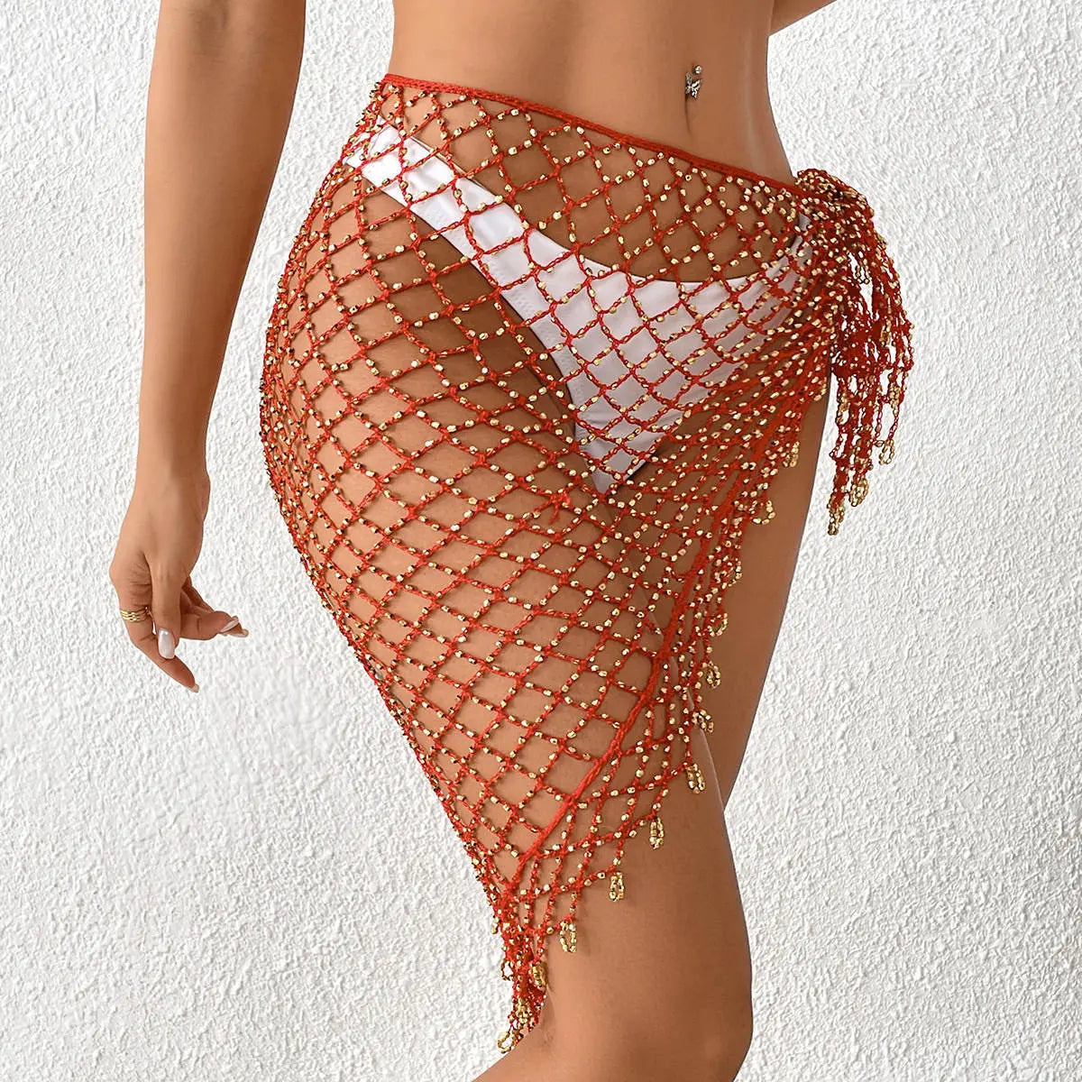 Arrival Hand Crocheting Beads Shawl Bikini Cover up Sexy Triangular Binder Shawl Voile Beach Cover up Bella Mia