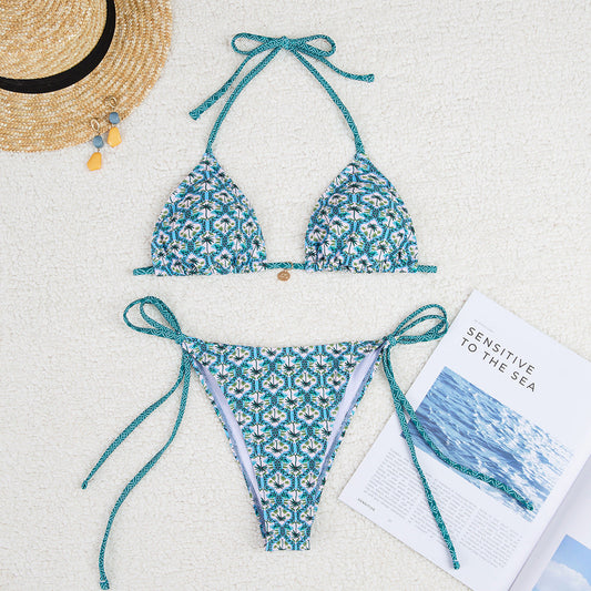 Bikini Printing Triangle Cup Lace Up Sexy Bikini Swimsuit Swimwear Women Bella Mia