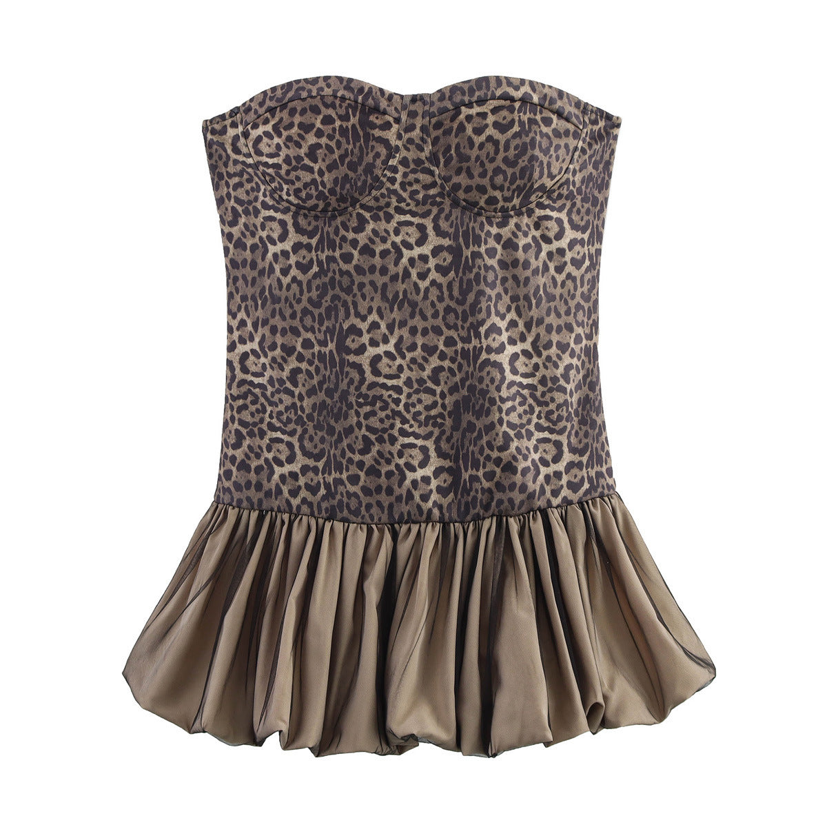 Leopard Splicing Tube Top Pettiskirt Summer Sexy off the Shoulder Party Cocktail Short Dress Slim Fit Mini Dress Bella Mia