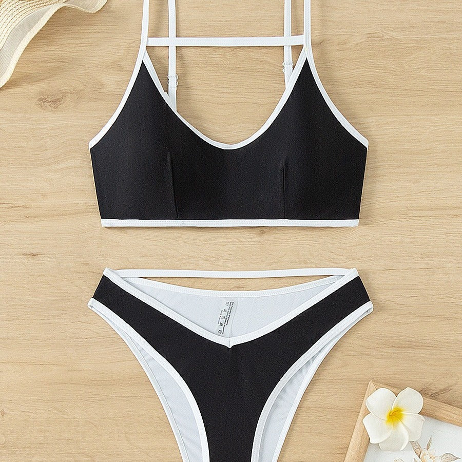 Vest Women Swimsuit Hollow Out Cutout Sexy Contrast Color Thin Edges Bikini Bella Mia