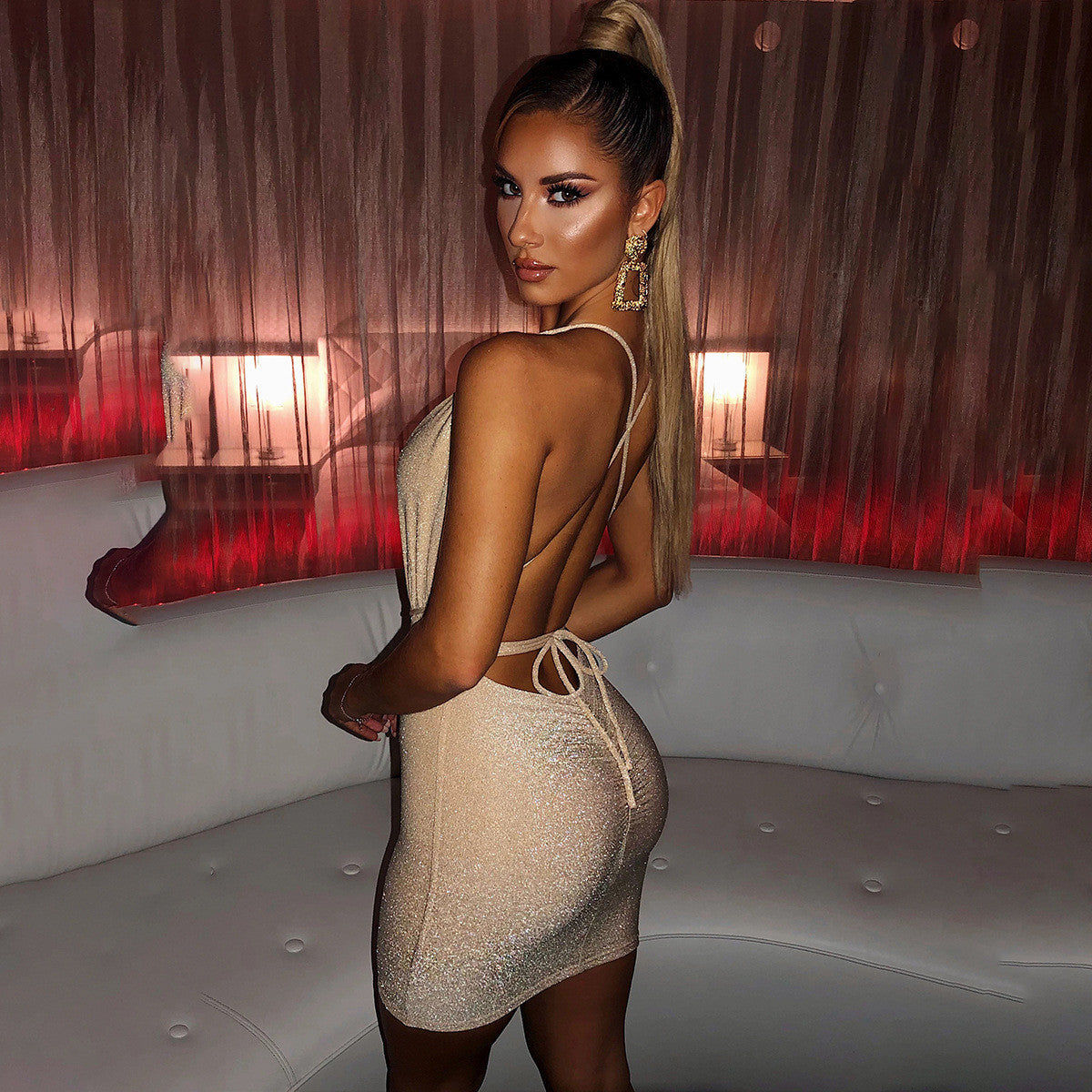 Arrival Women Clothing Deep V-neck Backless Lace-up Sexy Dress for Women Bella Mia