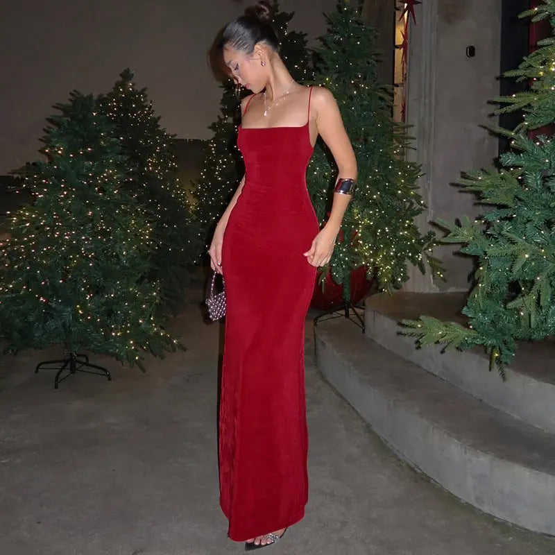 Women Clothing Summer Elegant Slim Waist Sexy Backless Spaghetti Straps Dress Bella Mia