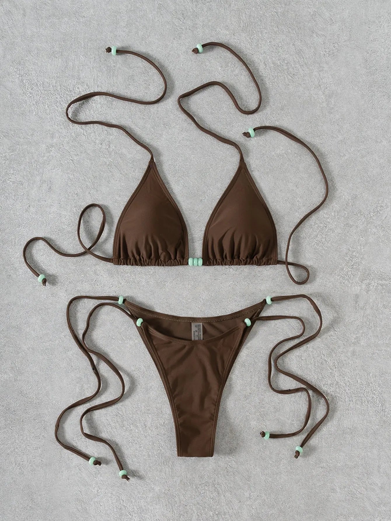 Bikini Solid Color Beaded Lace Up Sexy Split Swimsuit Women Bella Mia