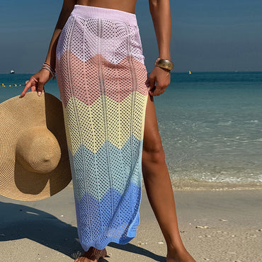 Dopamine Color Casual Beach Sunscreen Sexy Beach Seaside Vacation Side Slit Skirt