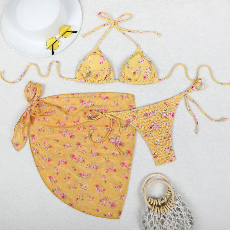 Printed Bikini Three Piece Gauze Skirt Split Sexy Vacation Bikini Swimsuit Bella Mia