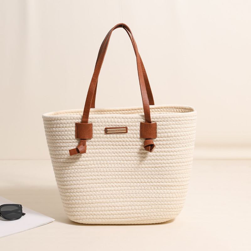 One Shoulder Cotton Thread Woven Bag Large Capacity Tote Straw Bag Vacation Beach Women Bag Bella Mia