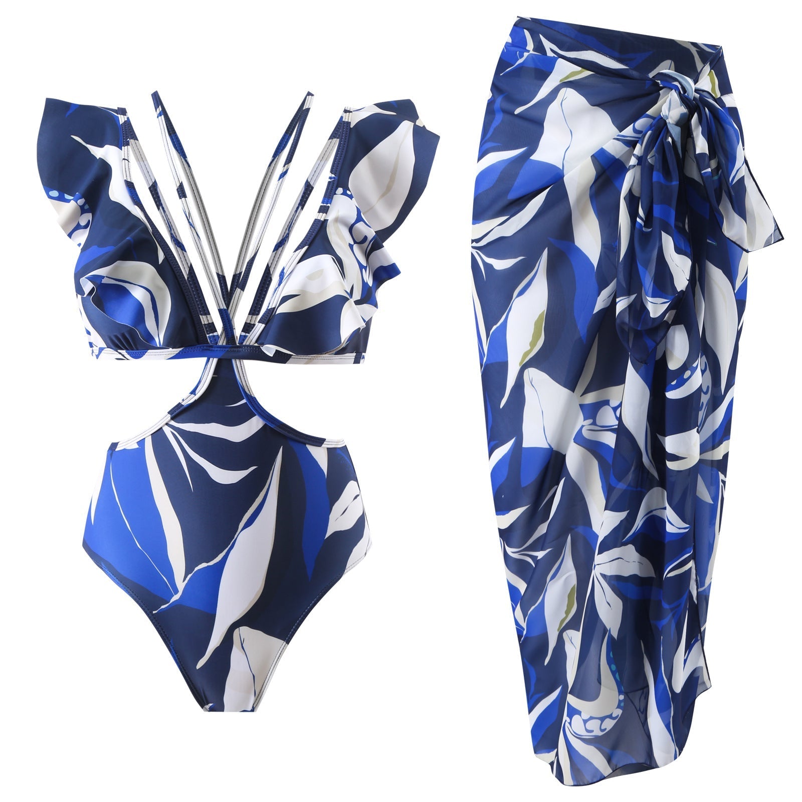 Popular Printing European French One Piece Women Swimwear Suit Covering Belly Thin Sexy Chiffon Dress Bella Mia