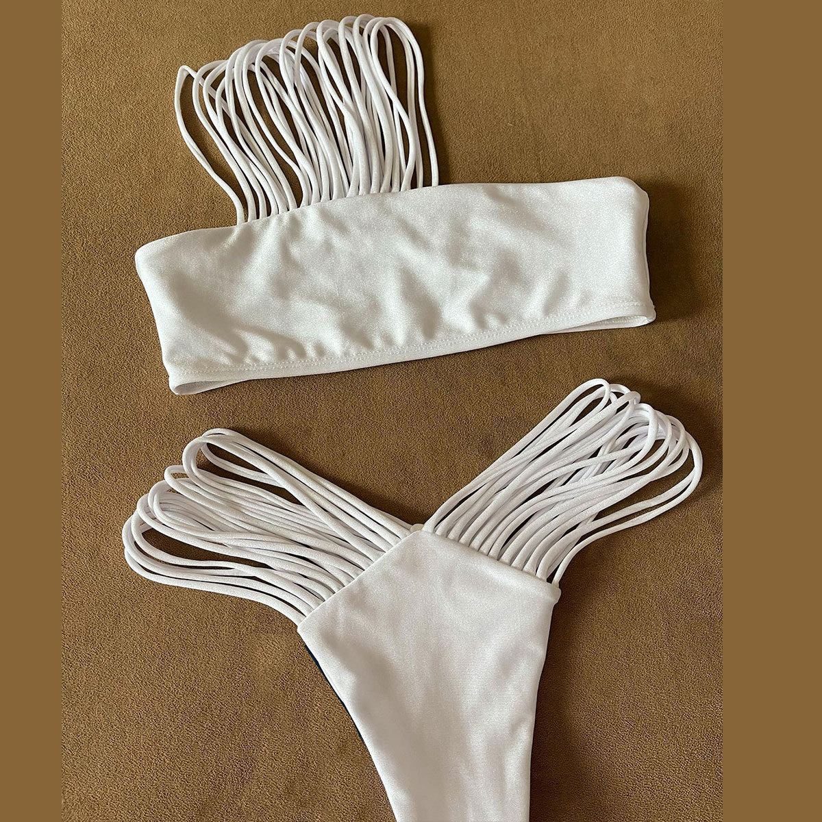 Women One Shoulder Tube Top Solid Color Split Swimsuit Sexy Bikini Bikini Bella Mia