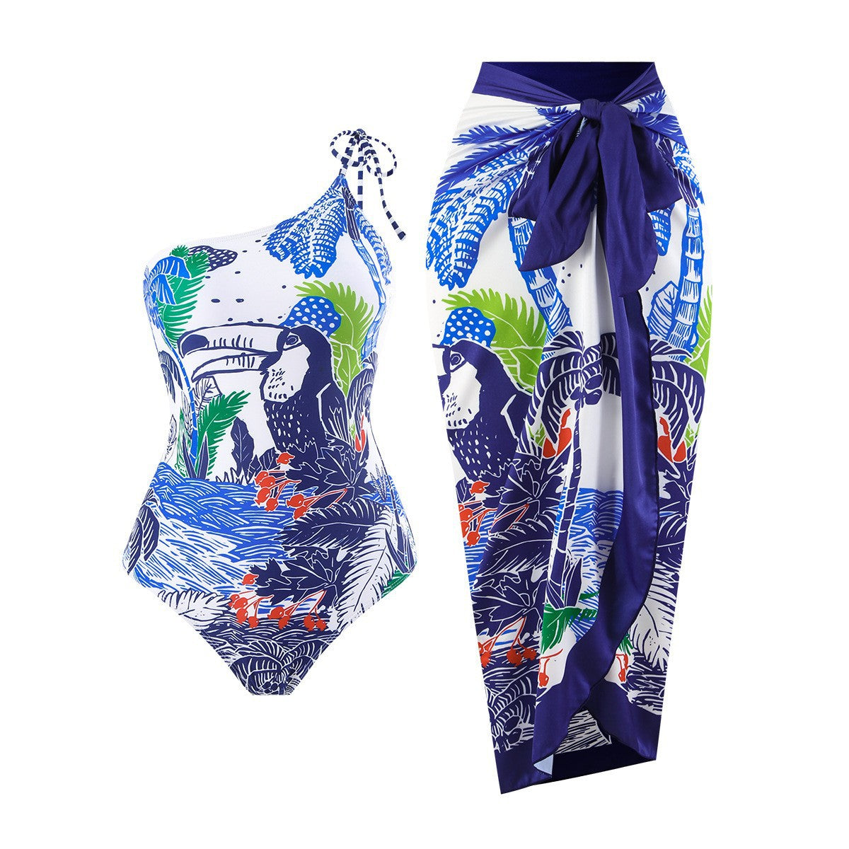 Lonkey Swimsuit Digital Printing Sheath Dress French Conservative Swimwear Women Bella Mia