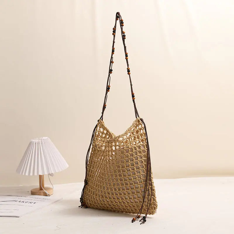 Summer Straw Woven Bag With Lace Up Pattern For Women Beach Vacation Bella Mia